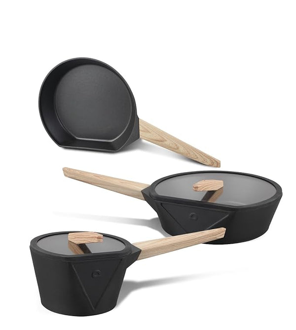 BLACKSMITH 3in1 Non Stick Combo with Fry Pan, Saute Pan and Sauce Pan Combo with Glass Lid